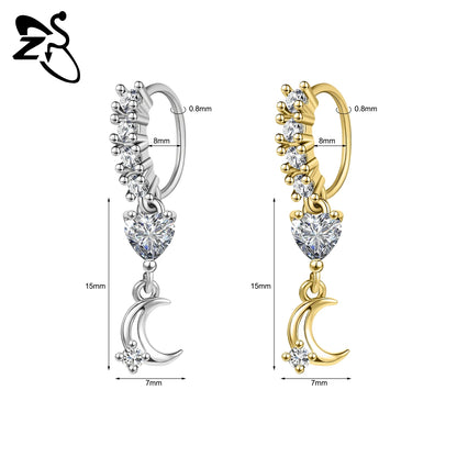 Hochwertige baumelnde Nasenringe mit CZ-Herzen für Frauen