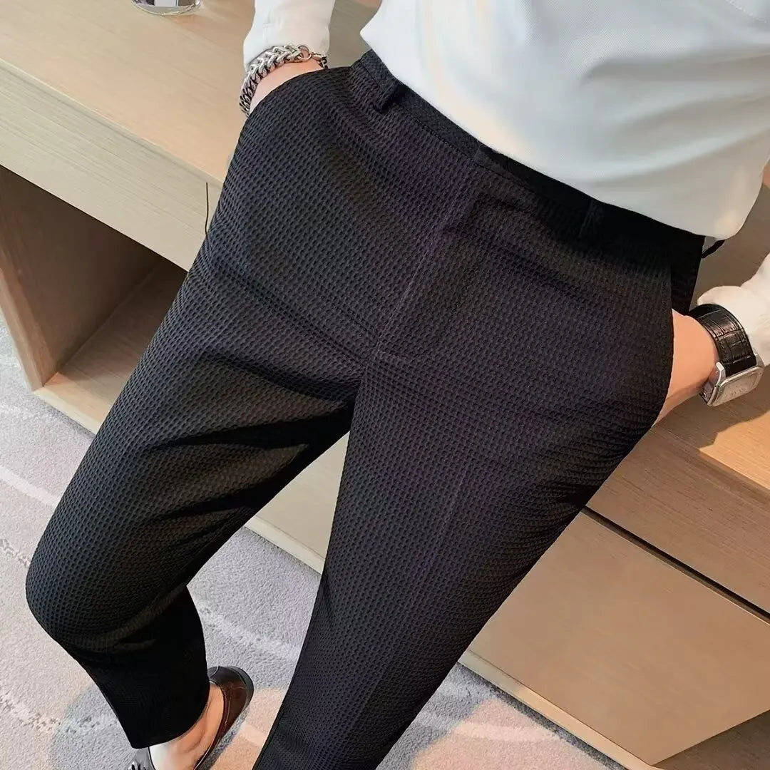 Pantalon de costume décontracté d'affaires coupe ajustée de style britannique pour hommes