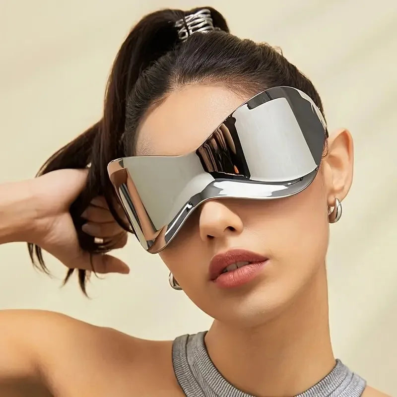Unisex Mirrored Lens Rimless Wrap Around glasses
