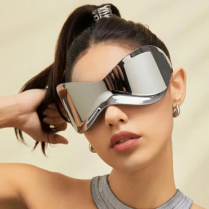 Unisex Mirrored Lens Rimless Wrap Around glasses