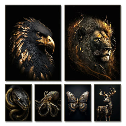 Affiche murale en métal, aigle et Lion en or noir, Art mural
