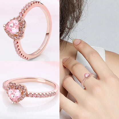 Pink Heart Crown Star Zircon 925 Silver Rings