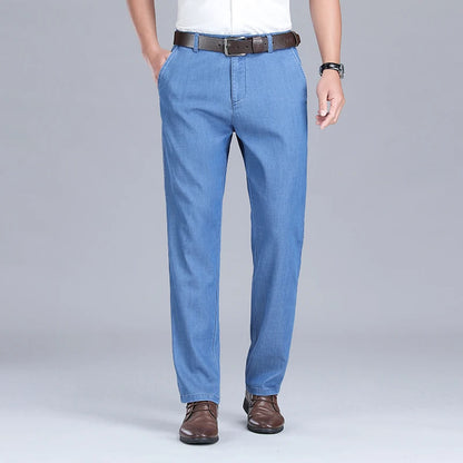 Men Spring Summer Thin Light Blue Loose Jeans