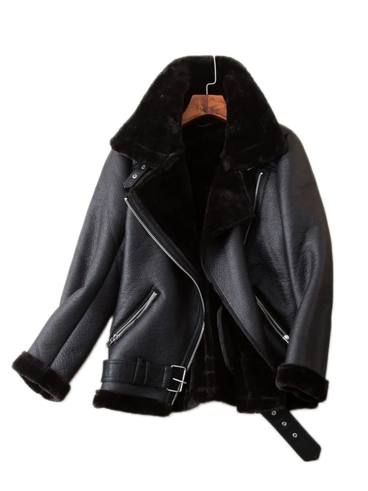 Winter Faux Leather Fur Jacket for Women