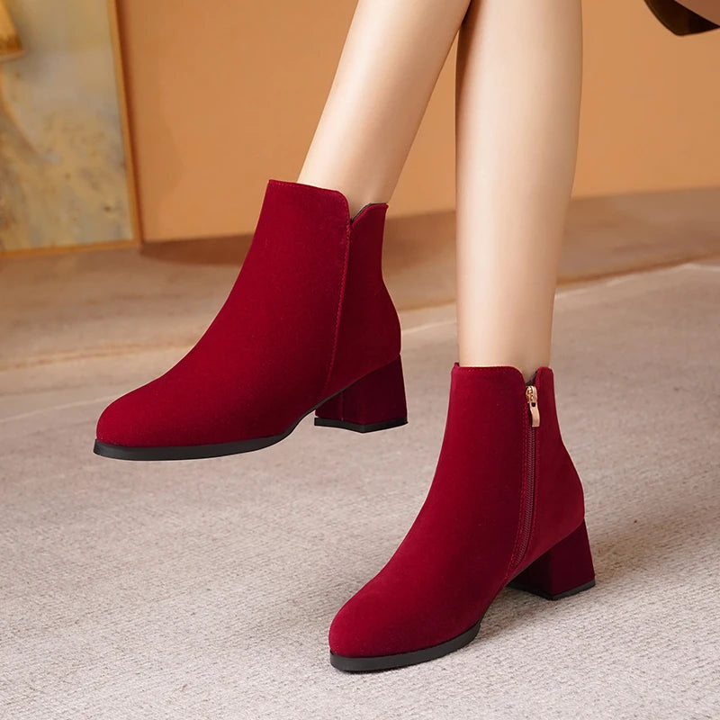 Women's Mid-Heel Wool Warm Ankle Boots