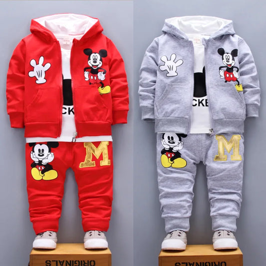 Neues Jungen-Kleidungsset für Frühling und Herbst – süßes Mickey-Baumwoll-Kapuzenmantel-Set