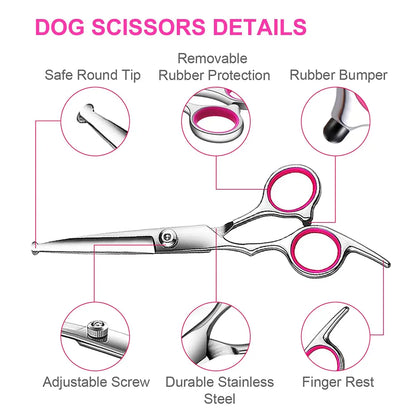 4pcs Dog Grooming Scissors with Safety Round Tip-Stainless Steel Set