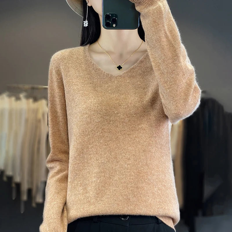 Pullover mit V-Ausschnitt, 100 % Merinowolle