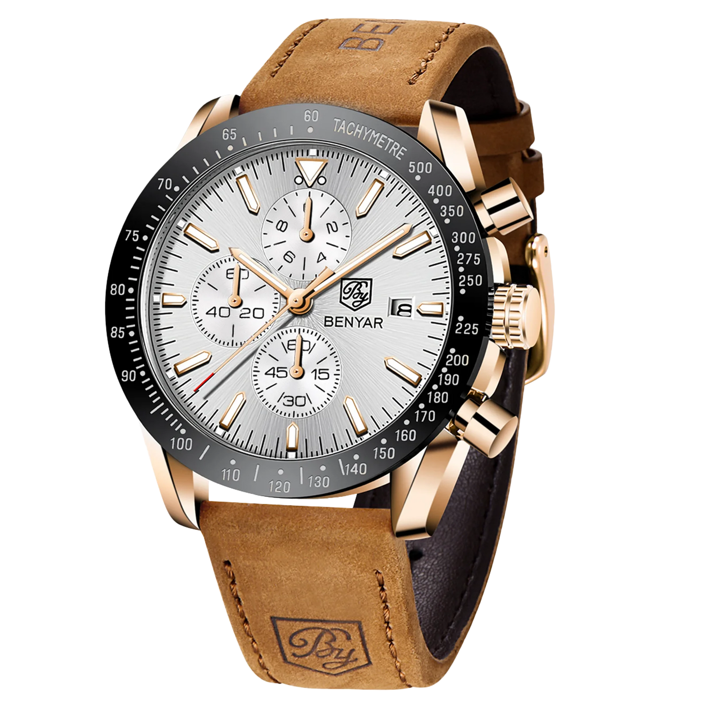 Montre chronographe à quartz pour homme – Montre-bracelet analogique étanche avec bracelet en cuir