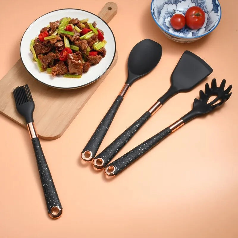 Apricot/Black Silicone Kitchenware Set