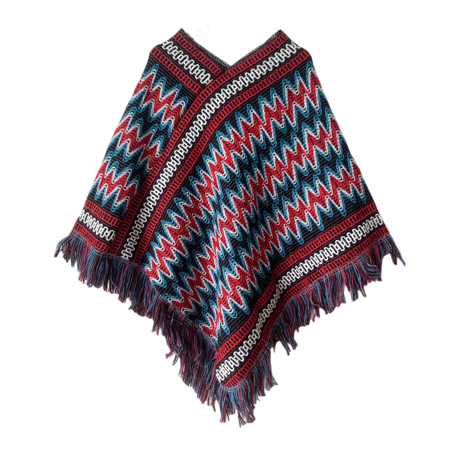 Poncho à pompons tricoté en coton, châle de voyage chaud