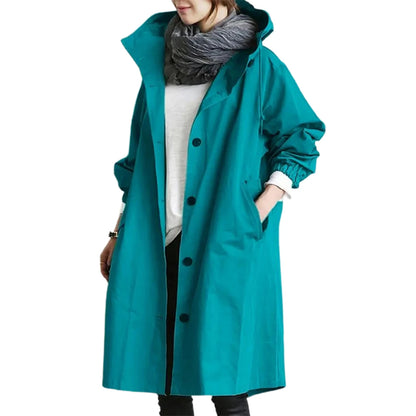 Women's Long Trench Windbreaker Loose Hooded Temperament Raincoat