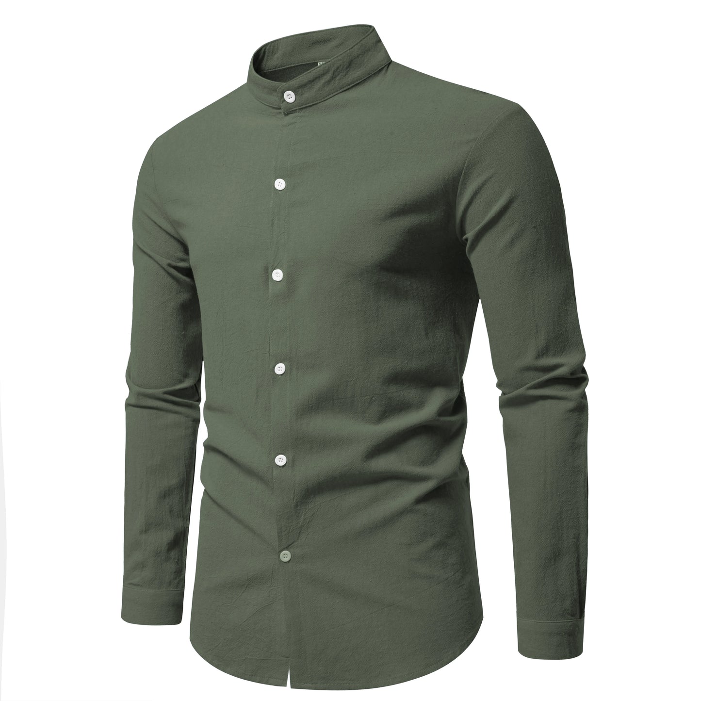 Men’s Cotton Long Sleeve Stand Collar Shirt