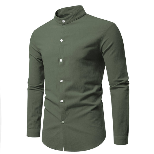 Men's Cotton Long Sleeve Stand Collar Shirt
