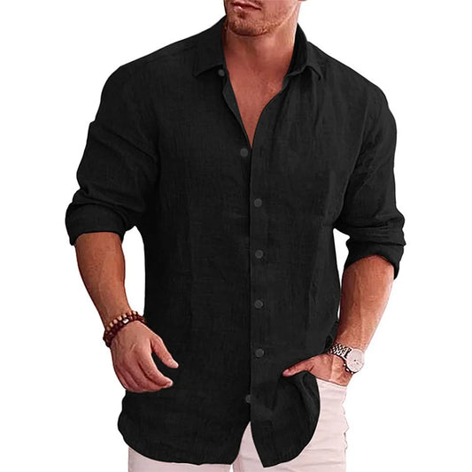 Men's Long Sleeve Casual Linen Shirt