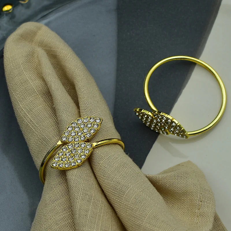 Gold & Silver Leaf Napkin Rings – 12 Pc Metal Napkin Holder