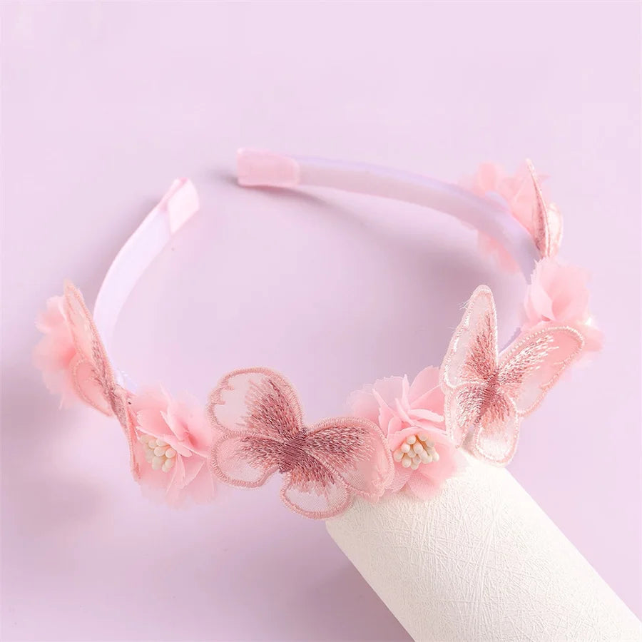 Serre-têtes faits main pour fille, avec perles, plumes, papillons et fleurs