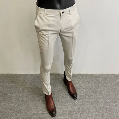 Men’s Slim Stretch Suit Pants - Autumn Formal Stripe Trousers