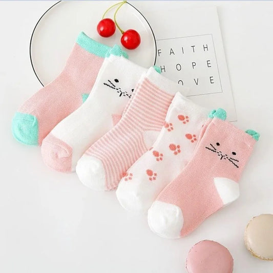 5 Pairs Cartoon Baby Socks Soft Cotton Knit Baby Girl Socks