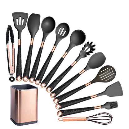 Ensemble d'ustensiles de cuisine en silicone abricot/noir