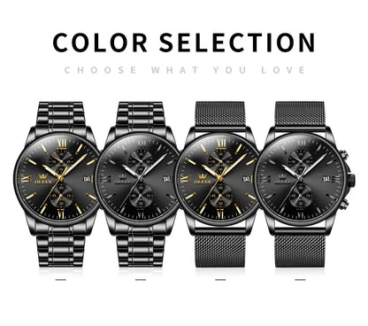 Men's Quartz Watch - Black Stainless steel Date Luminous Waterproof  Watch