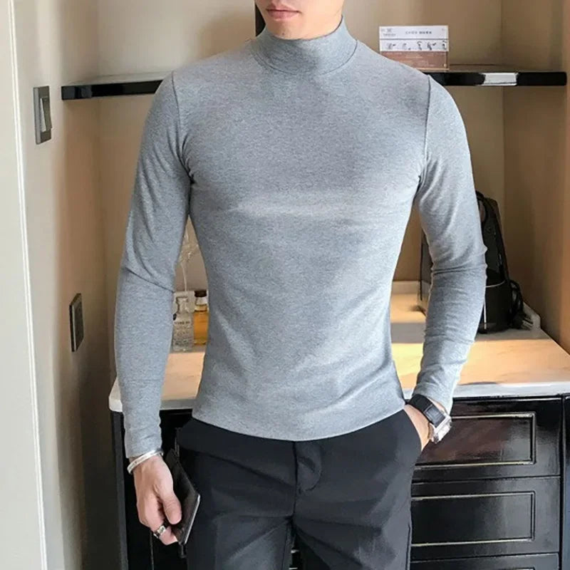 Slim Fit High Collar Men Long Sleeve T Shirt