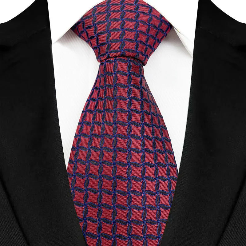 Men's Burgundy Plaid Silk Wedding Tie Set