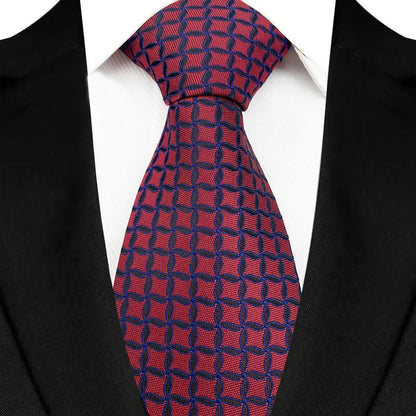 Men's Burgundy Plaid Silk Wedding Tie Set