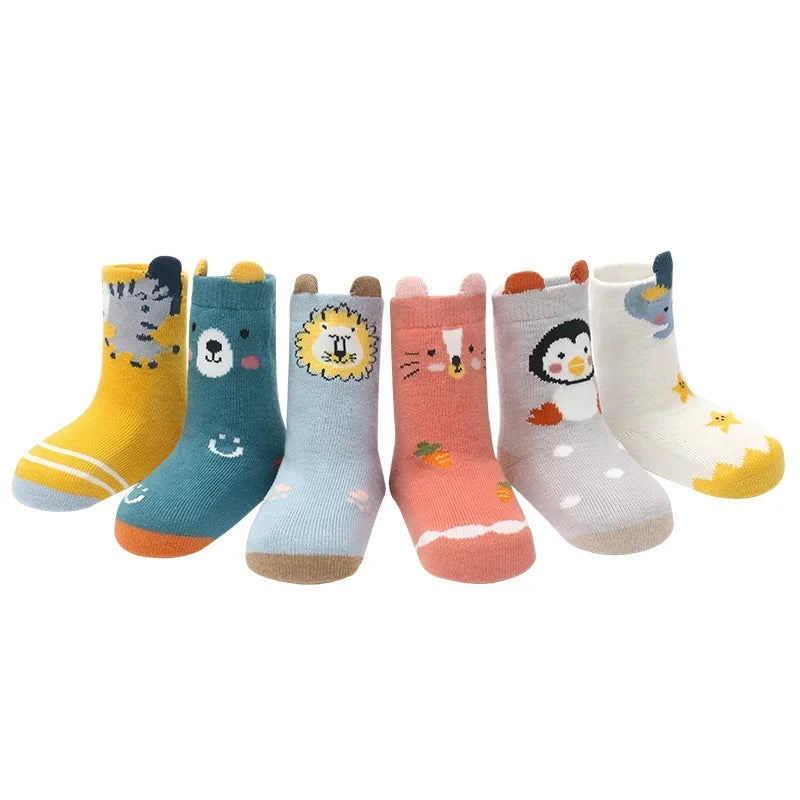 Chaussettes de sol antidérapantes en coton pour bébé, 2 paires, dessin animé, garçon et fille