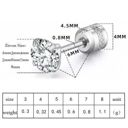 Crystal CZ Zircon Stainless Steel Ear Studs