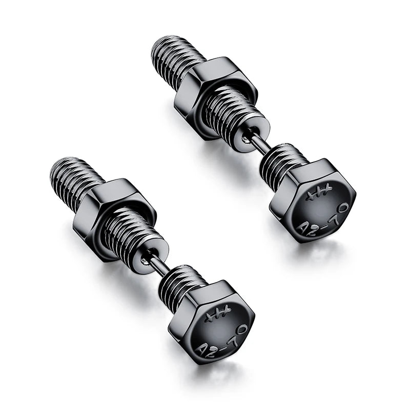Black Stainless Steel Screw Stud Earrings
