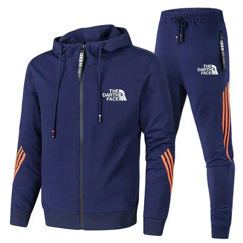 Mens Triple Slant Sport Zipper Hoodies Tracksuits Set