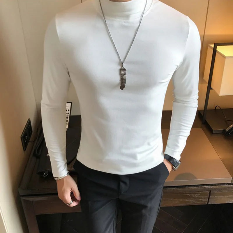 Slim Fit High Collar Men Long Sleeve T Shirt