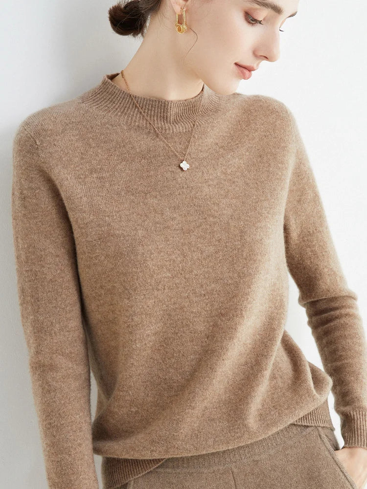 Women's Pure Woolen Slim Knitted Cashmere Sweater