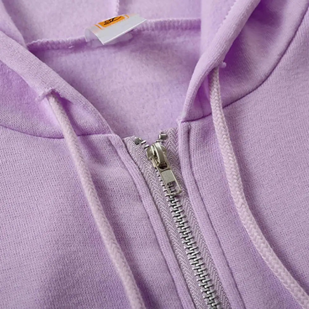 Gray Long Sleeves Zip-Up Hoodie for Women
