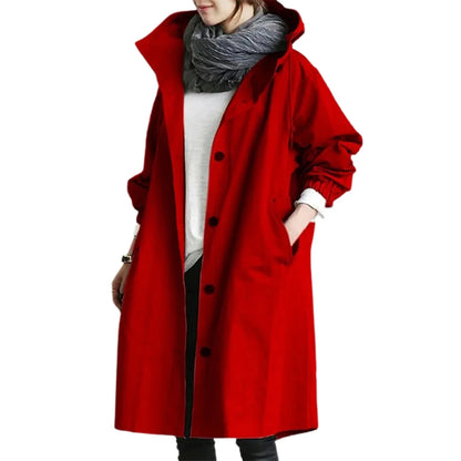 Women's Long Trench Windbreaker Loose Hooded Temperament Raincoat
