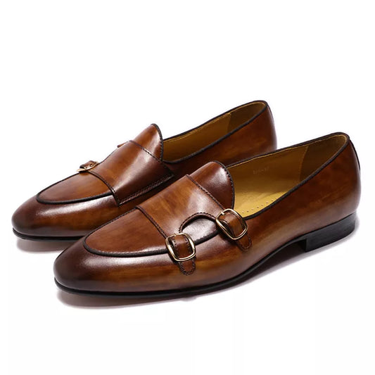 Handmade Genuine Leather Monk Strap Loafers