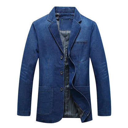 Slim Fit Denim Blazer - Vintage Blue Jacket