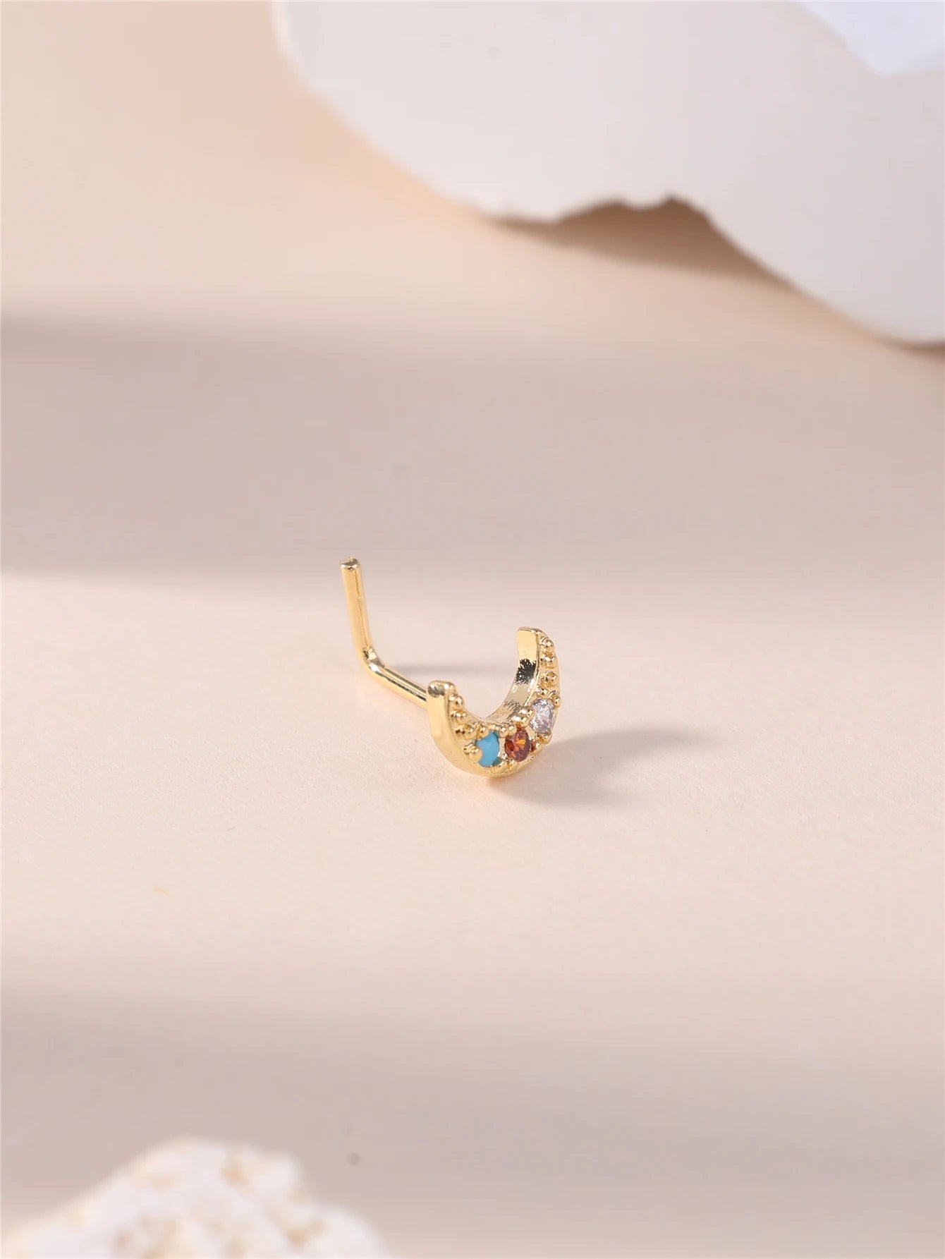 Crescent Moon L-Shaped Nose Stud with CZ