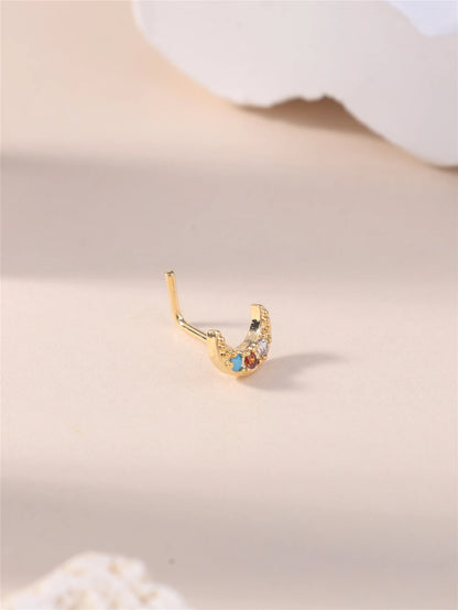 Crescent Moon L-Shaped Nose Stud with CZ