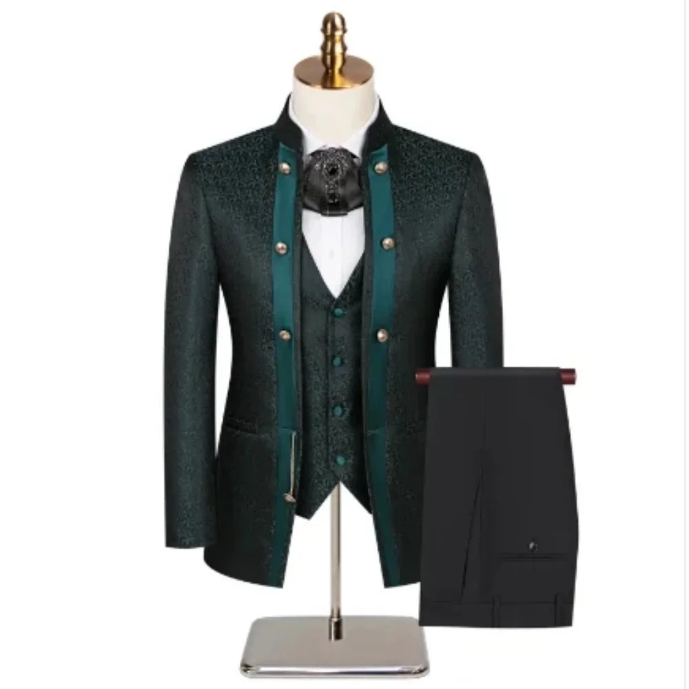 Double Breasted Jacquard Men's 3-Piece Suit Set