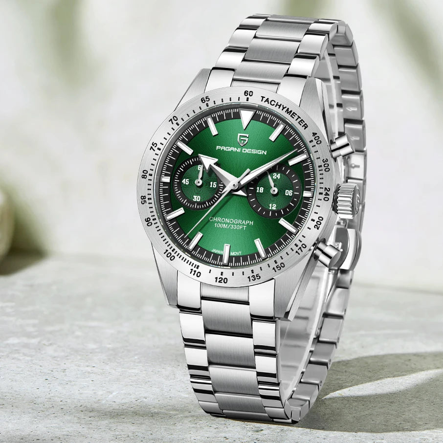 Pilot Sports Chronograph Watch for Men – Stainless Steel Quartz Waterproof Wristwatch