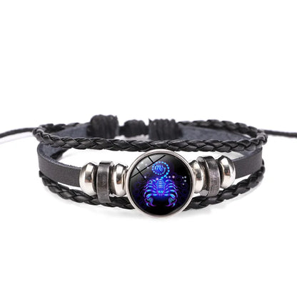 Unisex-Armband mit den 12 Sternzeichen – Leuchtendes, mehrlagiges Lederarmband mit Anhängern