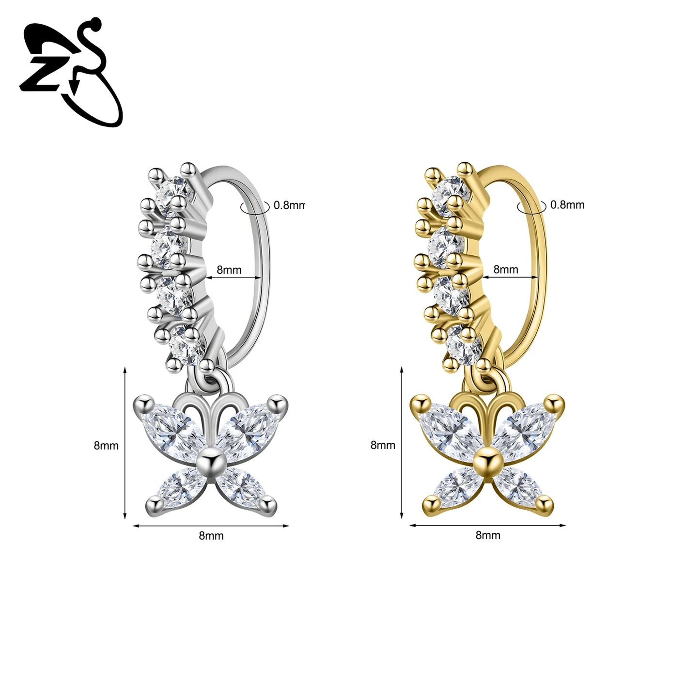 Hochwertige baumelnde Nasenringe mit CZ-Herzen für Frauen