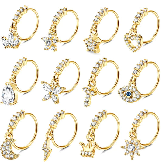 Golden Zircon Dangle Charms- Versatile 20G Copper Rings