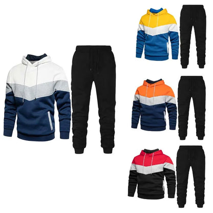 Men's Patchwork Fleece Thermal Hooded Tracksuit
