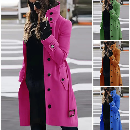 Women's Single Breasted Wool Blend Coat With Belt