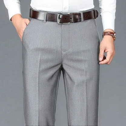 Einfarbige Anzughose für Herren mit hoher Taille und Business-Casual-Stil