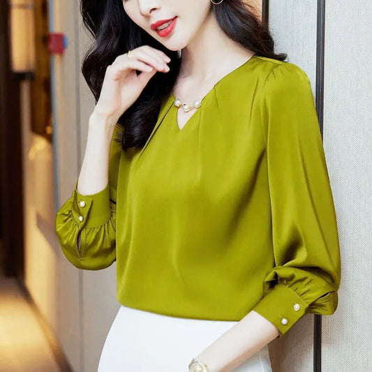 Chic Solid Color Embroidered Office Lady Blouses