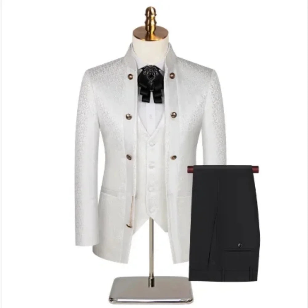 Double Breasted Jacquard Men's 3-Piece Suit Set